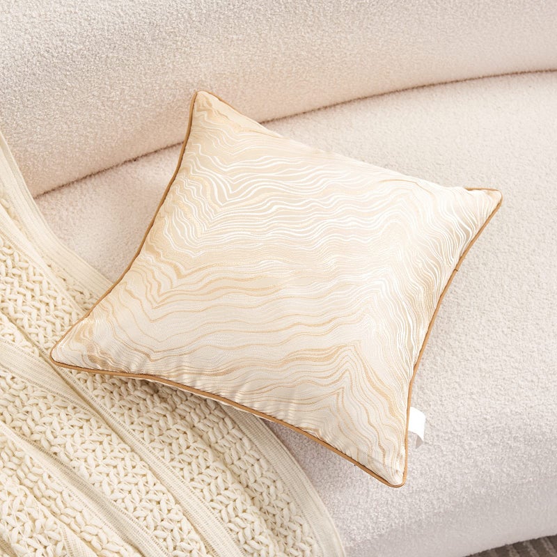 Avigers 18 x 18 Inch Square Beige Gold Abstract Striped Embroidery Cushion Case Luxury Modern Throw Pillow Cover Decorative Pillow for Couch Living Room Bedroom Car - Image 3